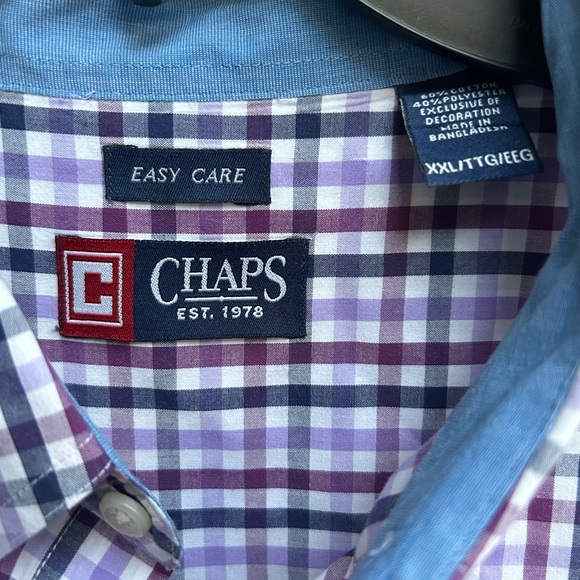 Chaps Easy Care Men’s Long Sleeve Button Down Purple Plaid XXL Shirt B-4 - Picture 4 of 5